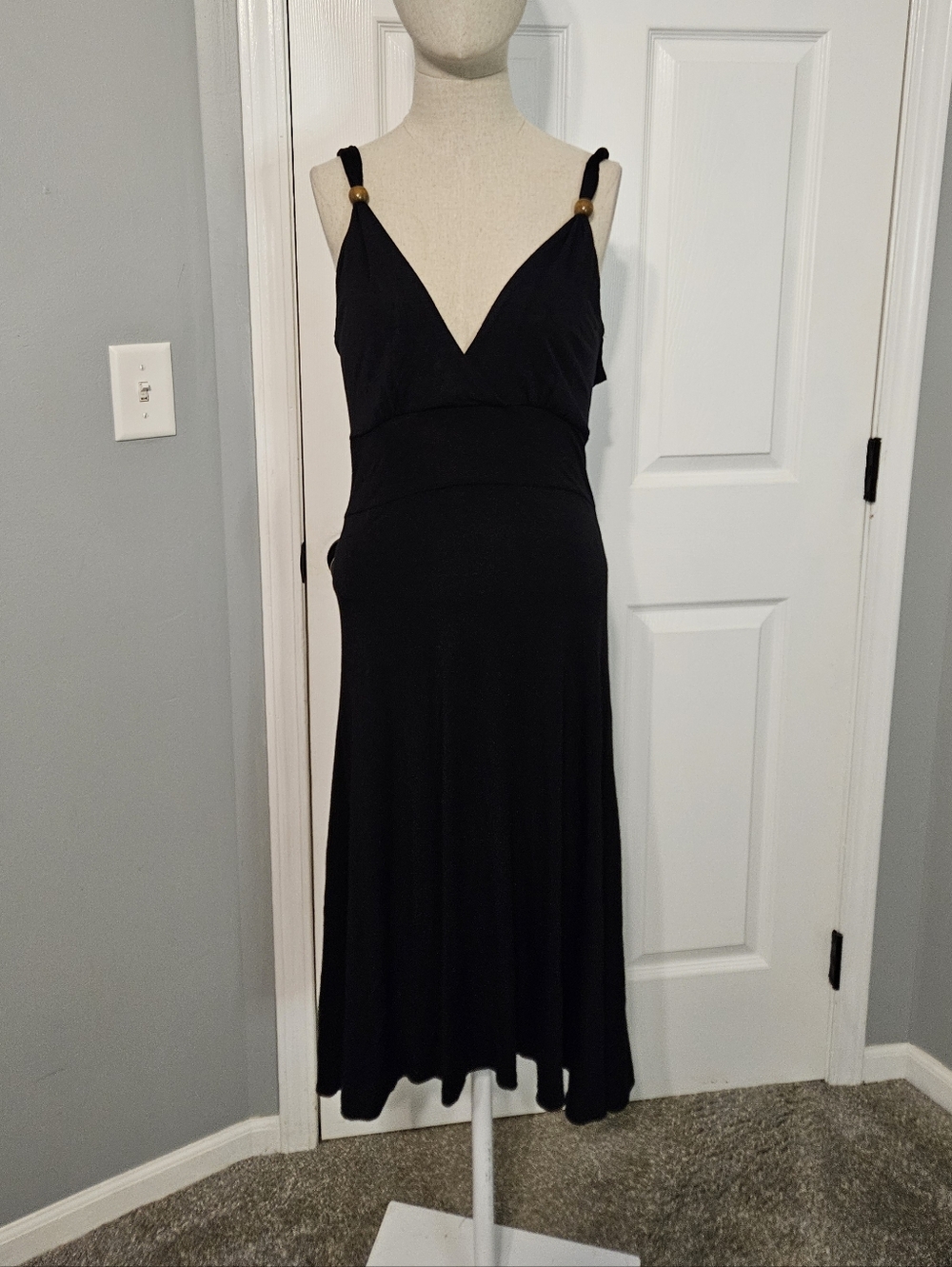NWT Kenzie Black Midi Dress with Wood Bead Accents